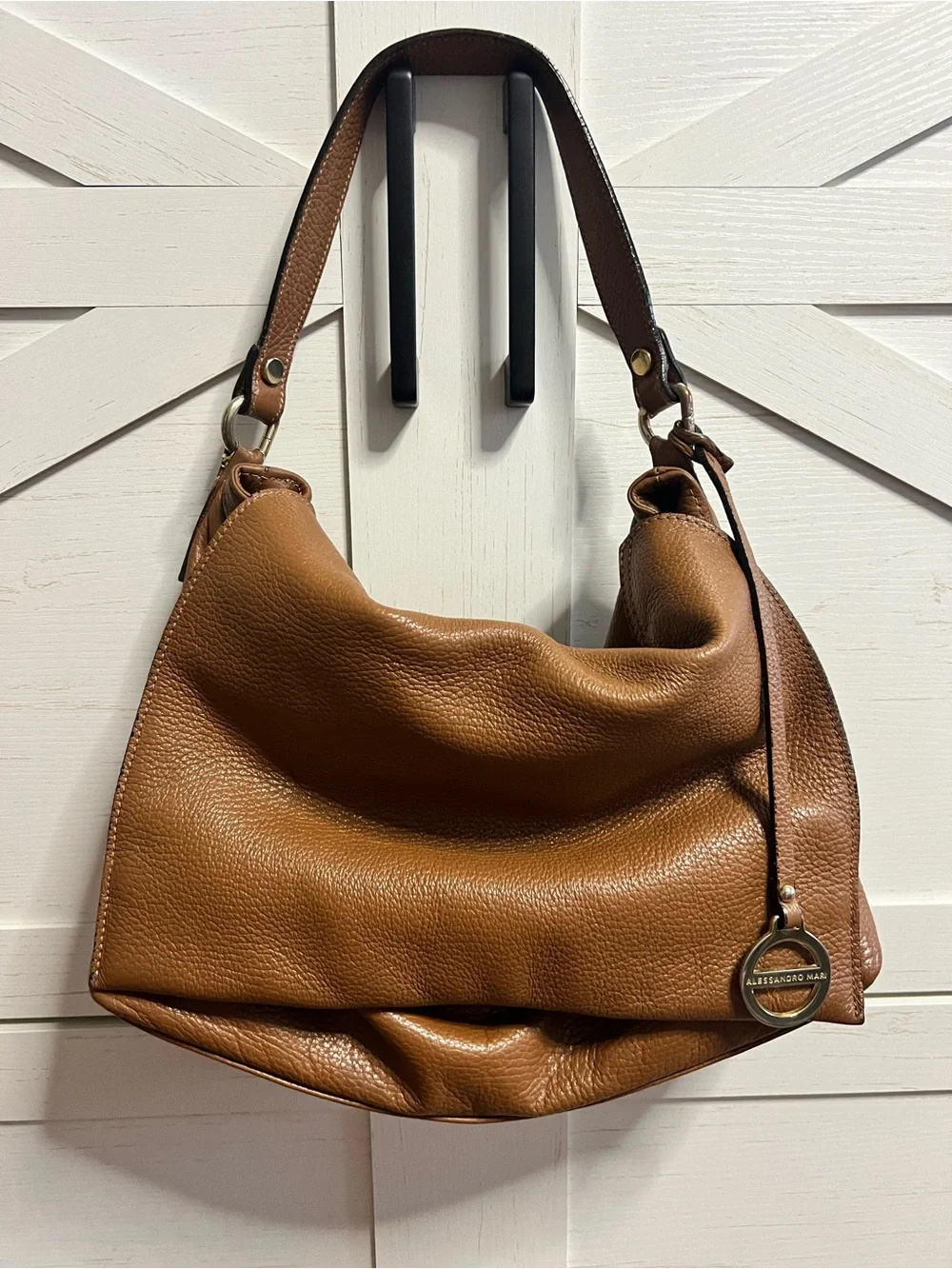 Alessandro Mari Italian Brown Leather Slouchy Hobo Bag Handbag Purse